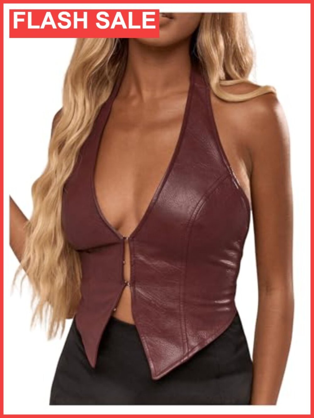 PU Leather Halter Neck Backless Crop Tank Top Sexy Party Vest
